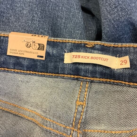 Levis Womens 29 Blue Medium Wash 725 Kick Bootcut Jeans High Rise Stretch F4-4 - Picture 6 of 9